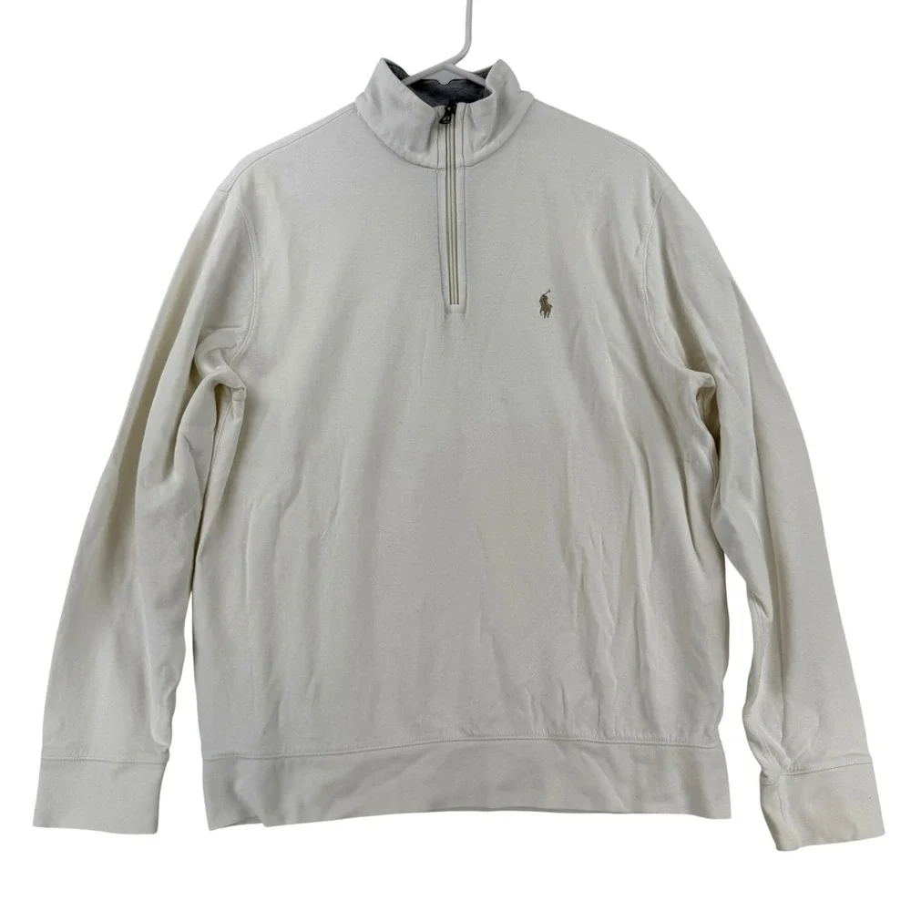 Polo Ralph Lauren 1/4 Zip Sweatshirt Mens Large White Mock Neck Pullover Logo